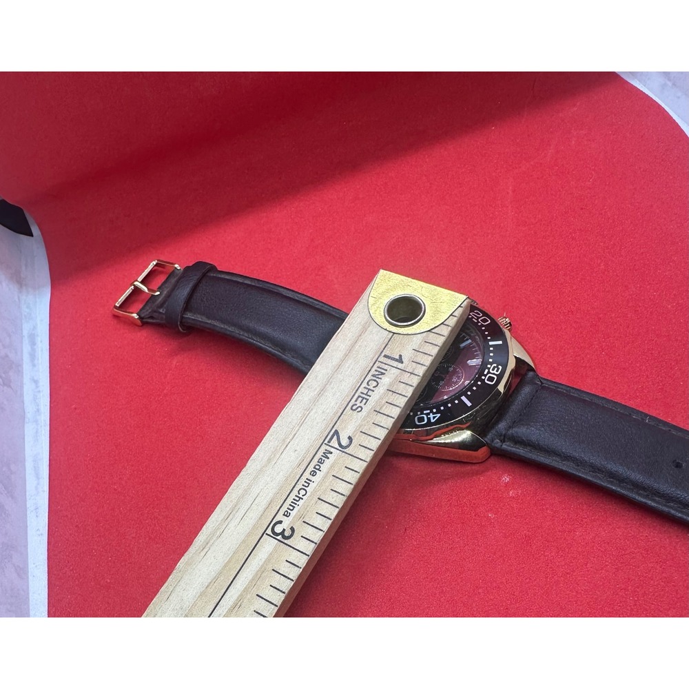 American Exchange Mens Gold Tone Chronograph Style Watch Black Leather Strap - Picture 8 of 14